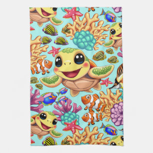 Linge De Cuisine Tortue de mer Bébé heureux et mignonne personnage