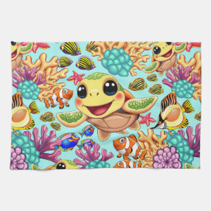 Linge De Cuisine Tortue de mer Bébé heureux et mignonne personnage