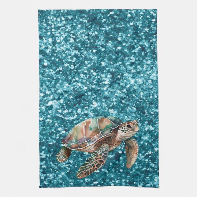 Linge De Cuisine Tortue verte turquoise (Vertical)