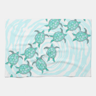 Linge De Cuisine Tortues de mer turquoises d'aquarelle sur les