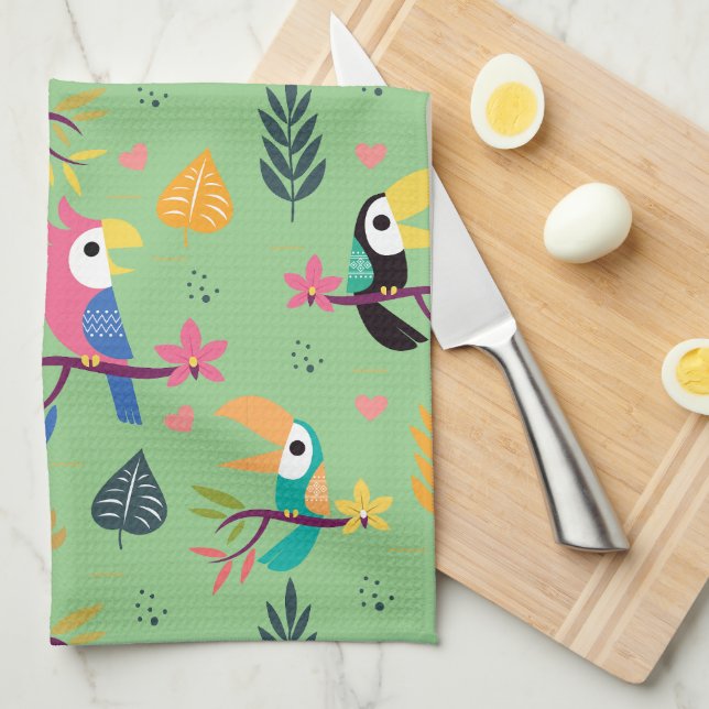 Linge De Cuisine Toucans et perroquets (Quart Plié)