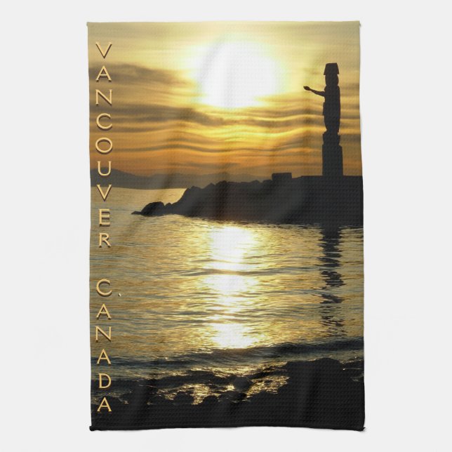 Linge De Cuisine Tour Canada Totem natif Pole Vancouver Tea Towel (Vertical)