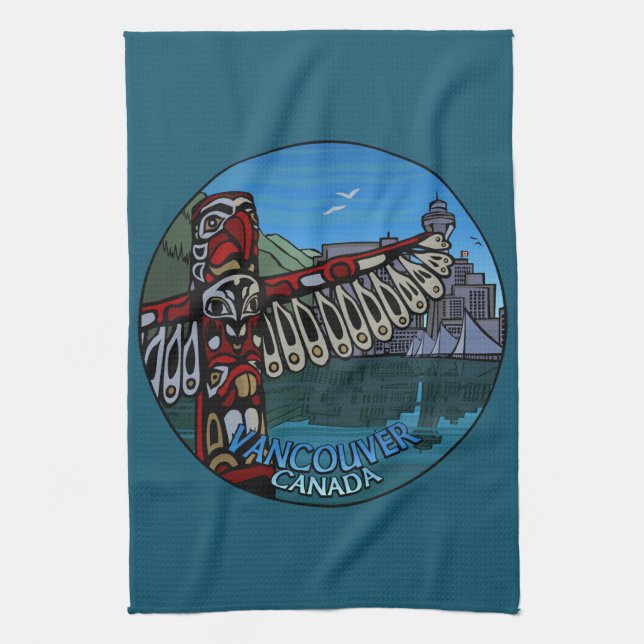 Linge De Cuisine Tour Canada Totem natif Pole Vancouver Tea Towel (Vertical)