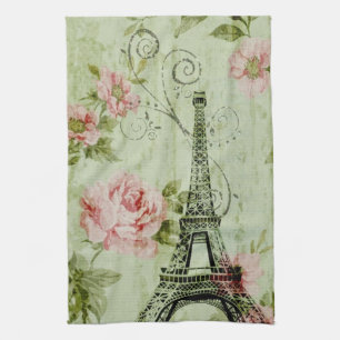 Linge De Cuisine tour de l' eiffel de paris à fleurs roses de print