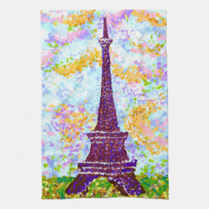 Linge De Cuisine Tour Eiffel Pointillism Paysage de printemps