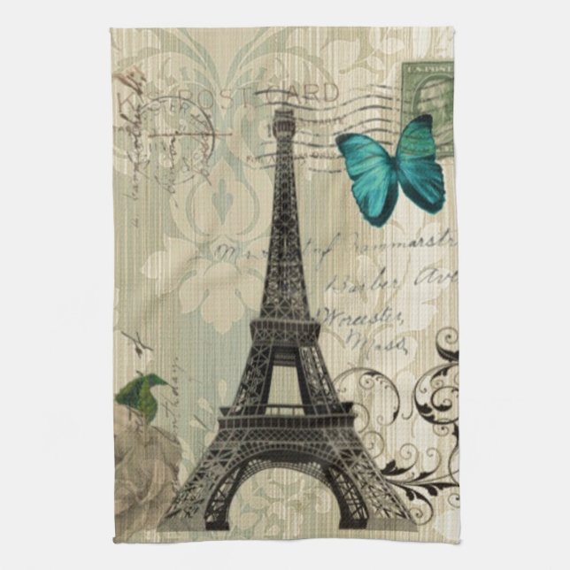 Linge De Cuisine Tour Eiffel rose de Paris de papillon beige de (Vertical)