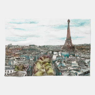 Linge De Cuisine Tour Eiffel vintage des destinations dans la vue