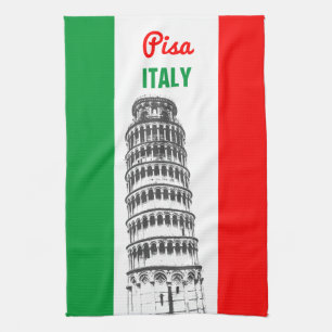 Linge De Cuisine Tour penchée customisée de Pise et de drapeau
