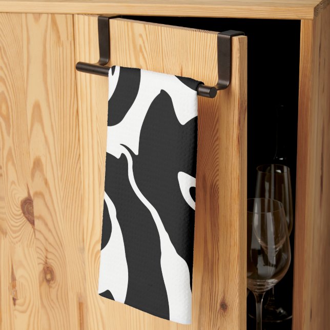 Linge De Cuisine Tourbillon noir et Marbre blanc moderne (Pliage en tiers)