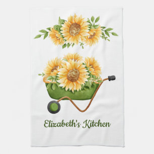 Linge De Cuisine Tournesols Jaune Floral Rustique Campagne Aquarell