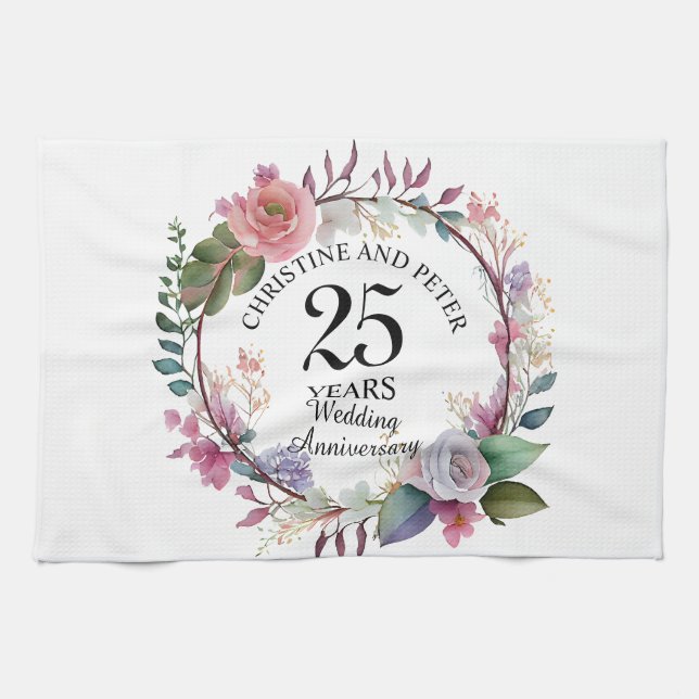 Linge De Cuisine Tout Mariage (25) Élégant Anniversaire Floral (Horizontal)