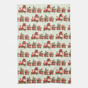 Linge De Cuisine Train de Noël Vintage avec jouets