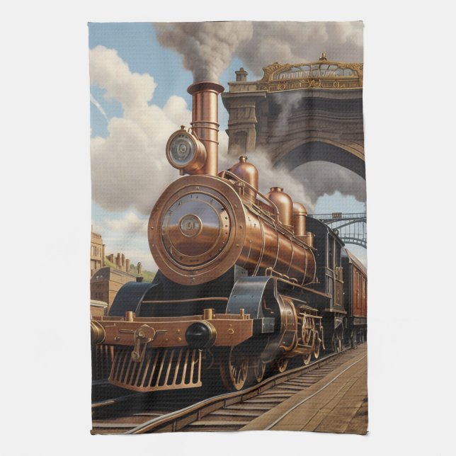 Linge De Cuisine Train Steampunk au départ de Londres (Vertical)