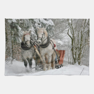 Linge De Cuisine traîneau+randonnée,neige,forêt,cheval,hiver,blanc,
