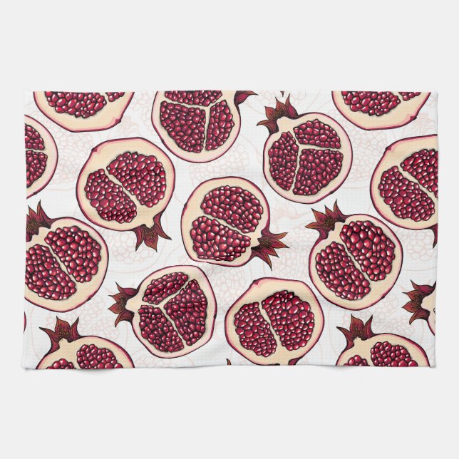 Linge De Cuisine Tranches de grenade sur blanc (Horizontal)
