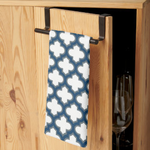 Linge De Cuisine Trellis bleu blanc et marine, treillis, Quatrefoil