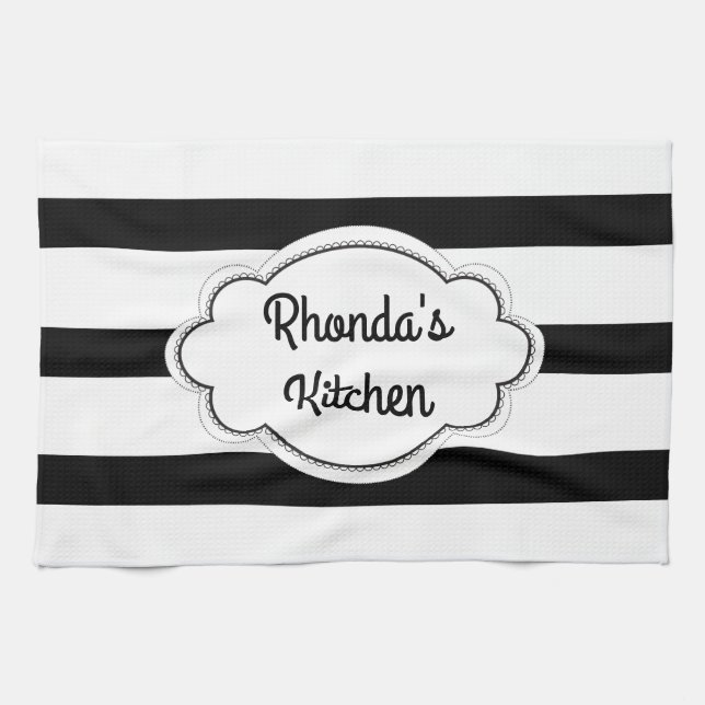 Linge De Cuisine Trendy Black and White Stripes (Horizontal)