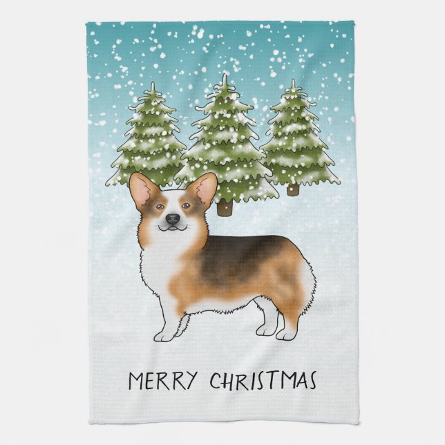 Linge De Cuisine Tri Pembroke Corgi à tête rouge Noël d'hiver (Vertical)