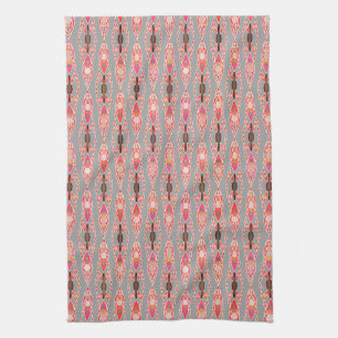 Linge De Cuisine Tribal Batik - Coral rose et gris argent