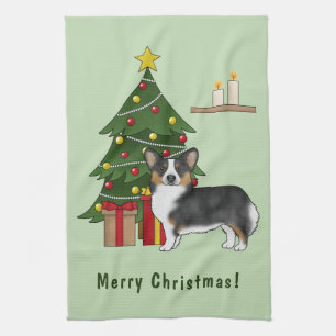 Linge De Cuisine Tricolore noir Pembroke Corgi gallois Arbre de Noë