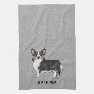 Linge De Cuisine Tricolore Noir Pembroke Corgi Gallois Avec Nom