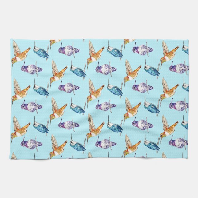 Linge De Cuisine Trio de colibris avec Arrière - plan Aqua (Horizontal)