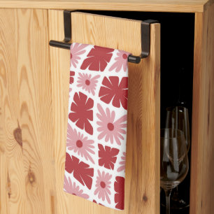 Linge De Cuisine Trippy super 60s Flower Checks Rouge rose