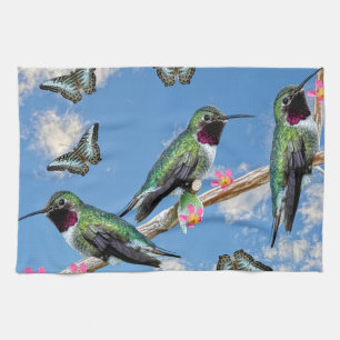 Linge De Cuisine Trois colibris perchés sur une branche Floss Silt