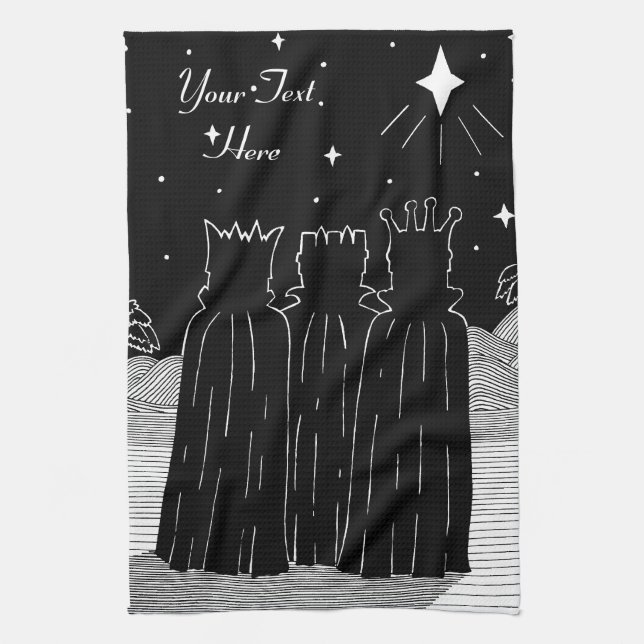 Linge De Cuisine Trois rois étoile de Noël noir et blanc (Vertical)