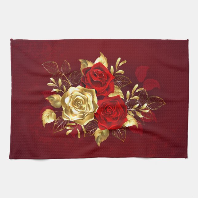 Linge De Cuisine Trois Roses de bijoux (Horizontal)