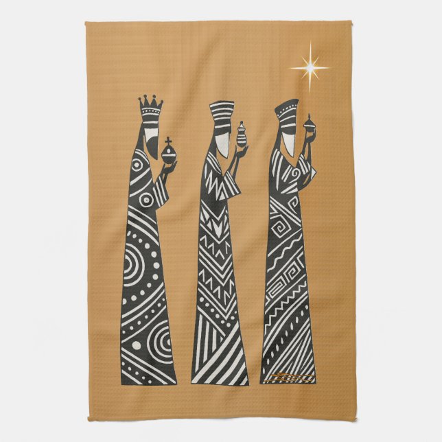 Linge De Cuisine Trois Sages Hommes Noël Nativité en Noir & Blanc (Vertical)