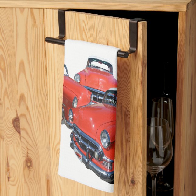 Linge De Cuisine Trois Voitures Rouges Classiques Classiques, Servi (Pliage en tiers)