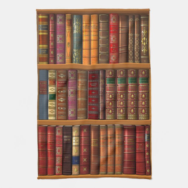 Linge De Cuisine Trompe - l ' oeil "bibliothèque française". (Vertical)