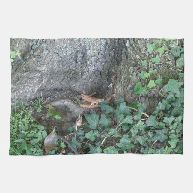 Linge De Cuisine Tronc d'arbre et lierre en forêt (Horizontal)