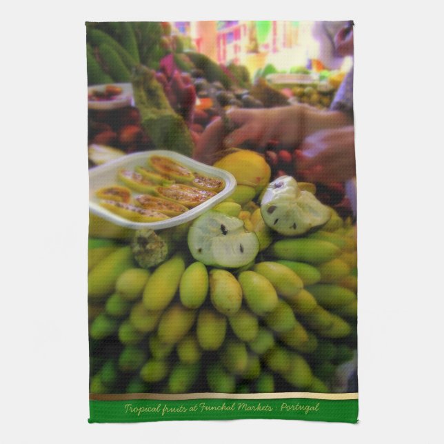Linge De Cuisine Tropica Fruits @ Funchal Marchés Portugal Teatowel (Vertical)