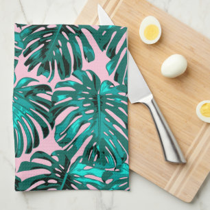 Linge De Cuisine Tropical Girly rose Turquoise Palm Feuilles