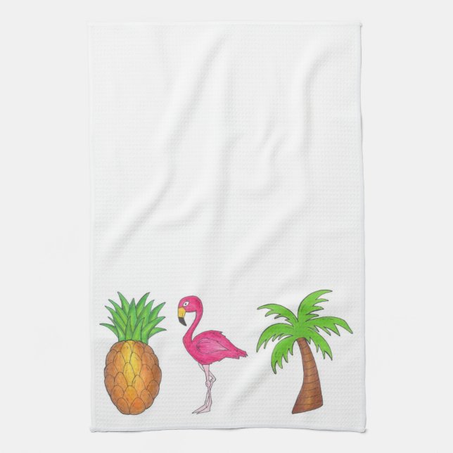 Linge De Cuisine Tropical Island Ananas Flamant rose Palm Tree Serv (Vertical)