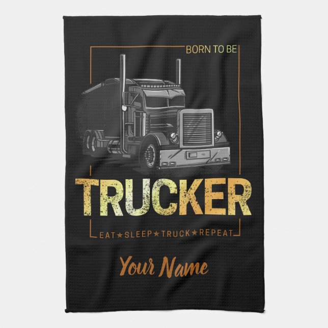 Linge De Cuisine Trucker Né Pour Être Conducteur Rétro Camion Vinta (Vertical)