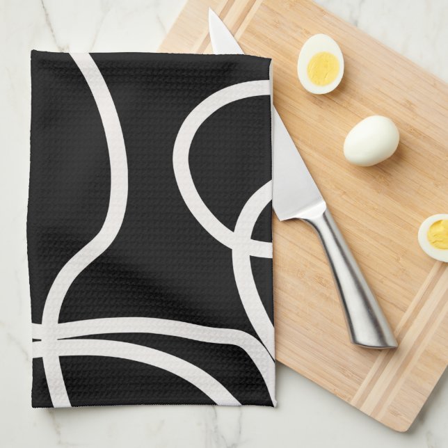 Linge De Cuisine Trucs De Brosse Abstrait Noir Et Blanc (Quart Plié)