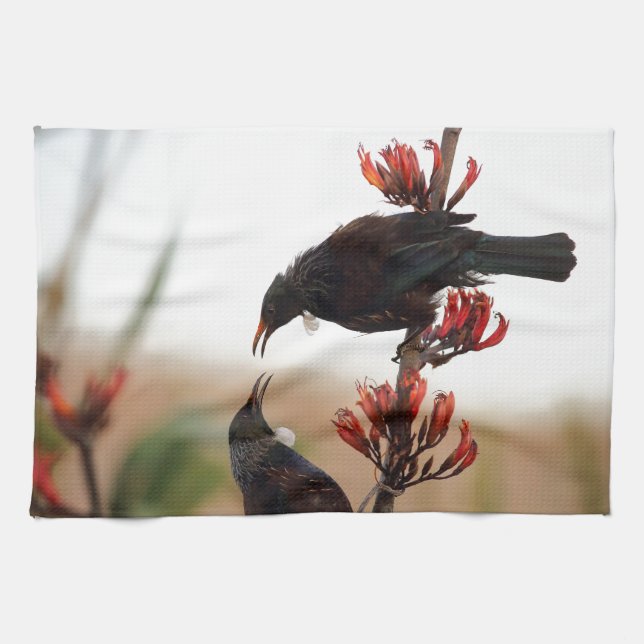 Linge De Cuisine Tui birds sur le lin néo-zélandais (Horizontal)
