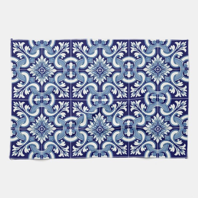 Linge De Cuisine Tuile bleue portugaise (Horizontal)