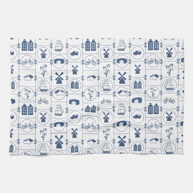 Linge De Cuisine Tuiles bleues néerlandaises (Horizontal)