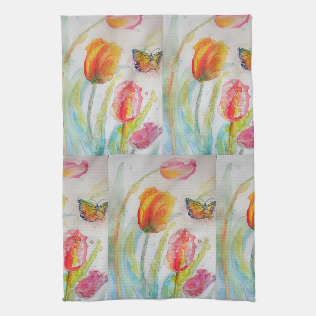 Linge De Cuisine Tulip Aquarelle Tea Towa (Vertical)