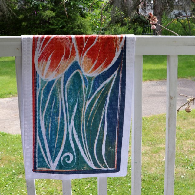 Linge De Cuisine Tulip Artwork printemps tulipe bleu et rouge (Créateur téléchargé)