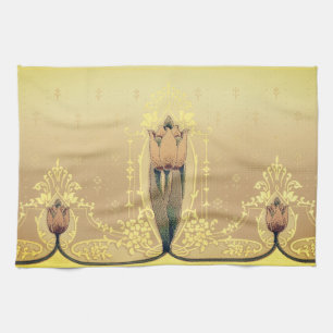 Linge De Cuisine Tulipe florale Art nouveau rose et or élégant