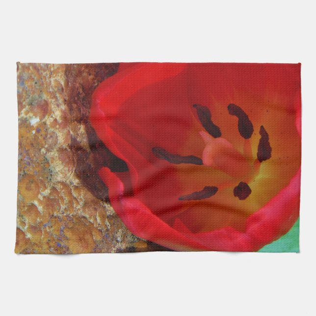 Linge De Cuisine Tulipe jaune printemps et rouge (Horizontal)