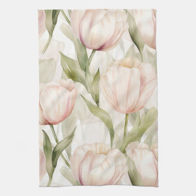 Linge De Cuisine Tulipes à crème rose pâle Fête des mariées florale (Vertical)