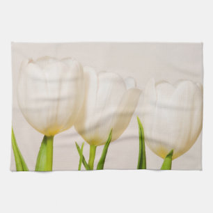 Linge De Cuisine Tulipes blanches sur fond blanc,