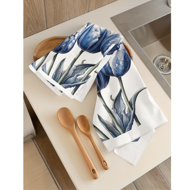 Linge De Cuisine Tulipes en bleu Delft (Créateur téléchargé)