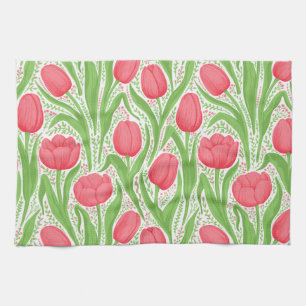 Linge De Cuisine Tulipes en rouge et vert